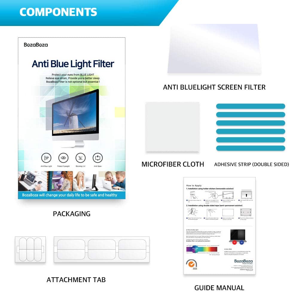 BozaBoza Blue light cut screen filter 防藍光螢幕濾光片 23.8”W 16:9 (528 x 297 mm)