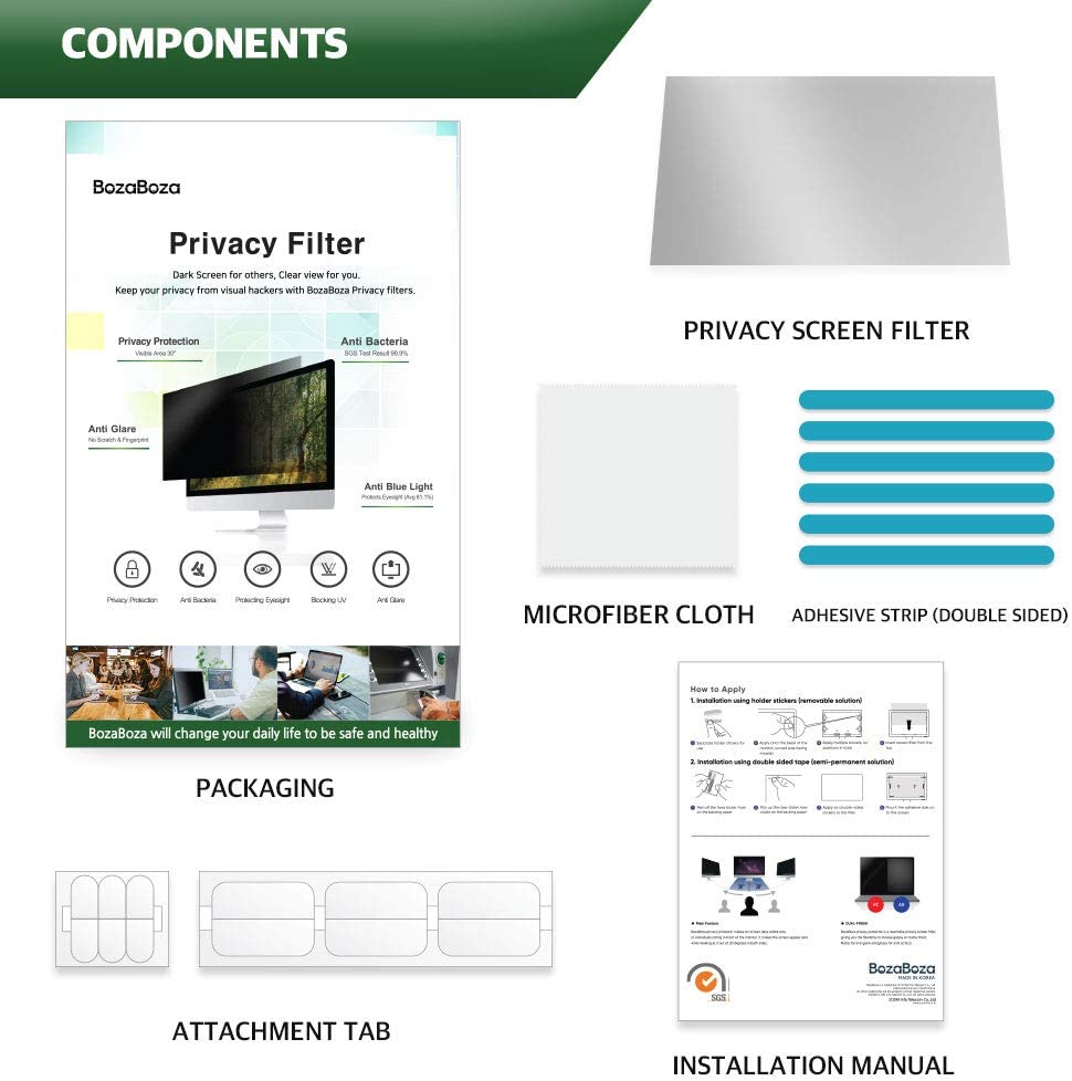 BozaBoza Privacy screen  filter with Anti-blue light 防窺防藍光螢幕濾光片 15.6”W 16:9 (345 x 194 mm) - BOZABOZAHK